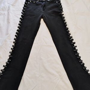 Impressions Black Boot Cut Jeans with Studded Detail And Side Ladder Cutouts